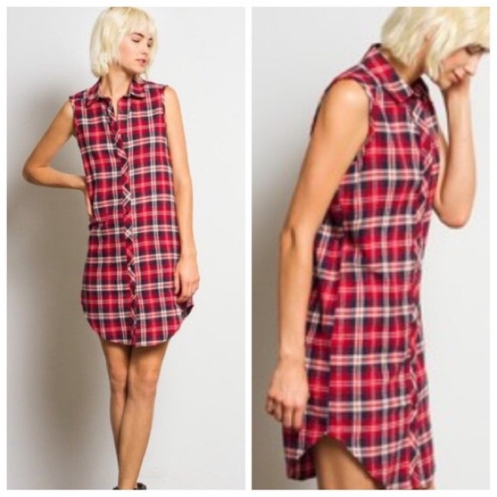 Anthropologie Sans Souci Red Plaid Shirtdress